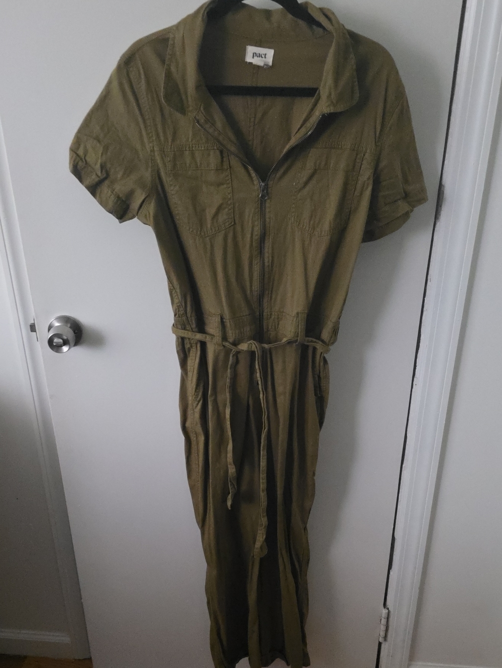 Pact Olive Zip-Front Maxi Jumpsuit